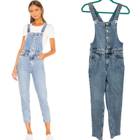 Free‎ People Shelby Denim Overalls Blue Wash Size 27 - Picture 1 of 12